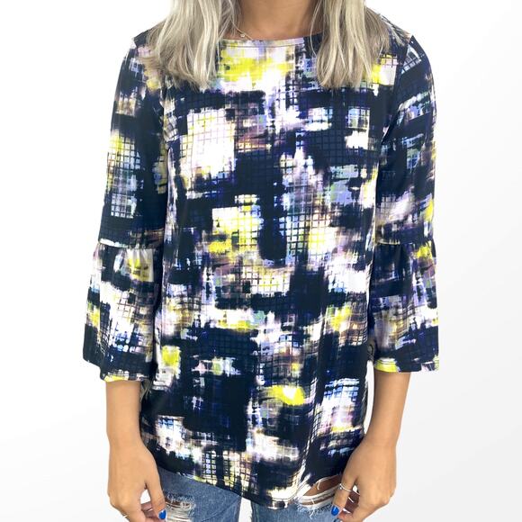 ELLEN TRACY Elegant Multicolor Bell Sleeve Tunic Top - Picture 5 of 11